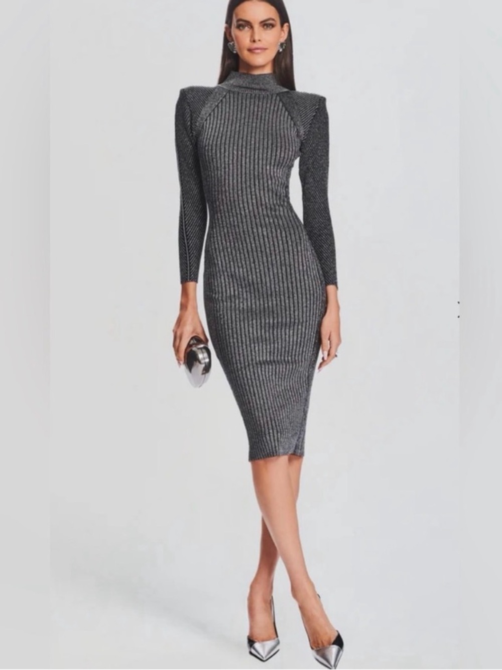 Retrofete Charcoal Gray Ribbed Midi Dress